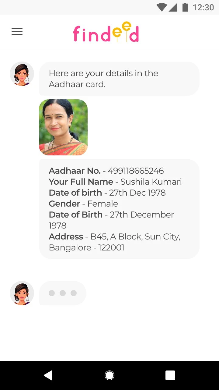 Aadhaar card details auto-filled