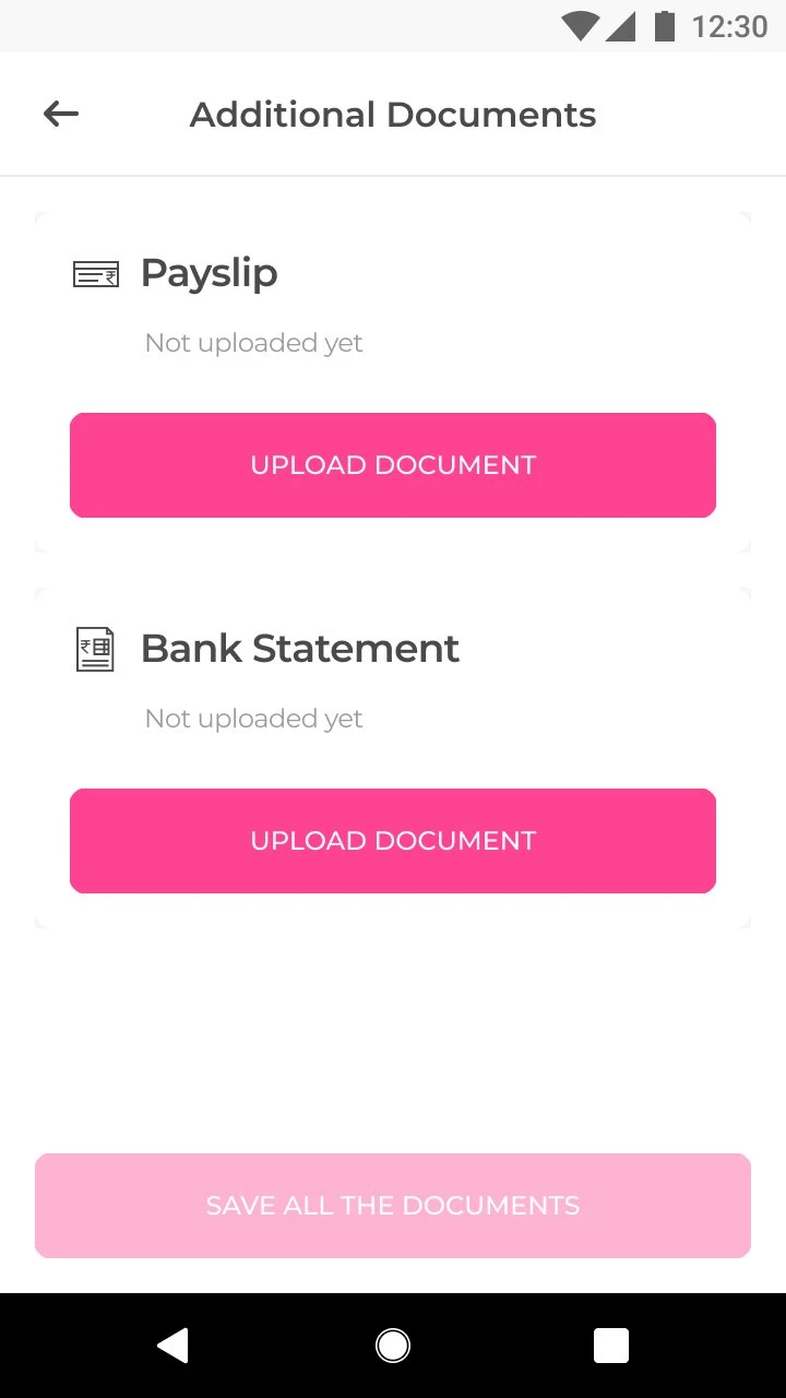 Additional documents screen empty