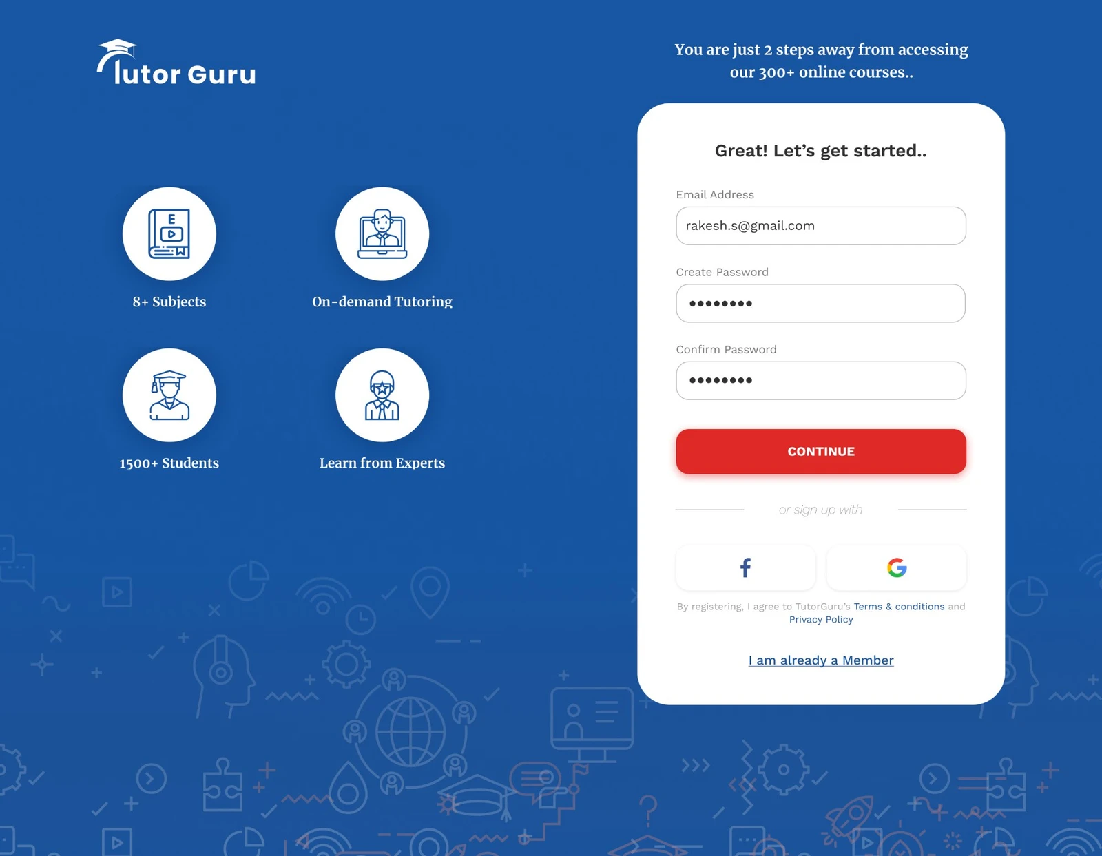 TutorGuru sign-up screen