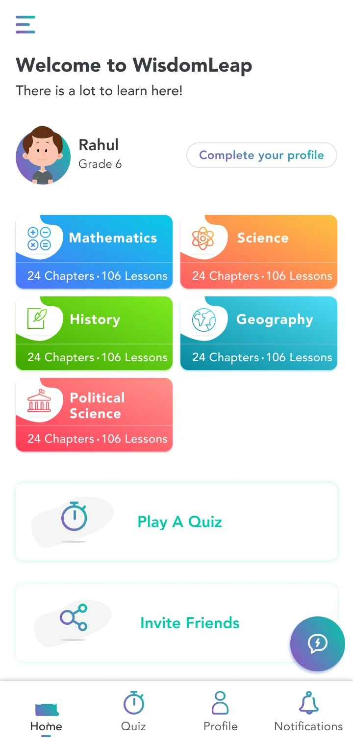 WisdomLeap home — subject grid