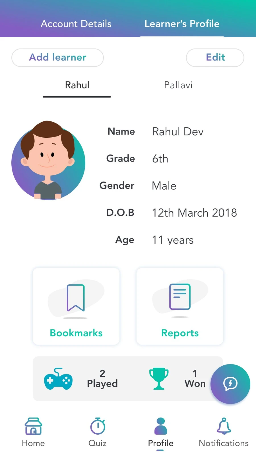 Learner profile and stats