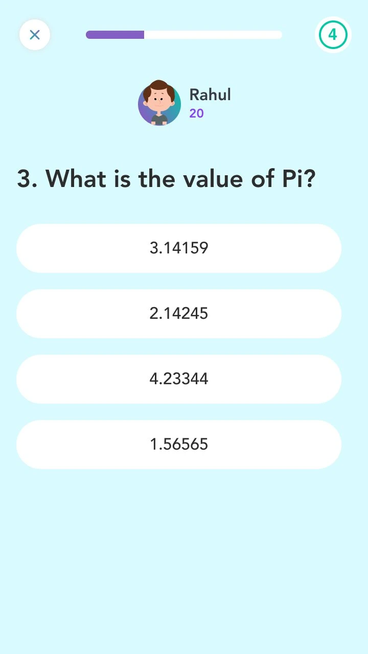 Solo quiz screen with question and four answer options