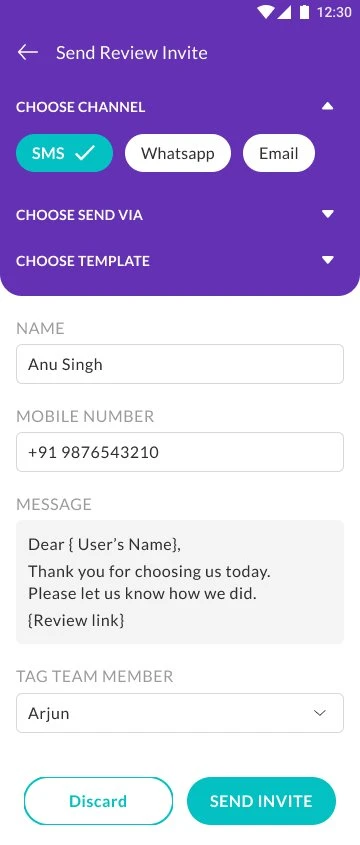 Send Review Invite Screen